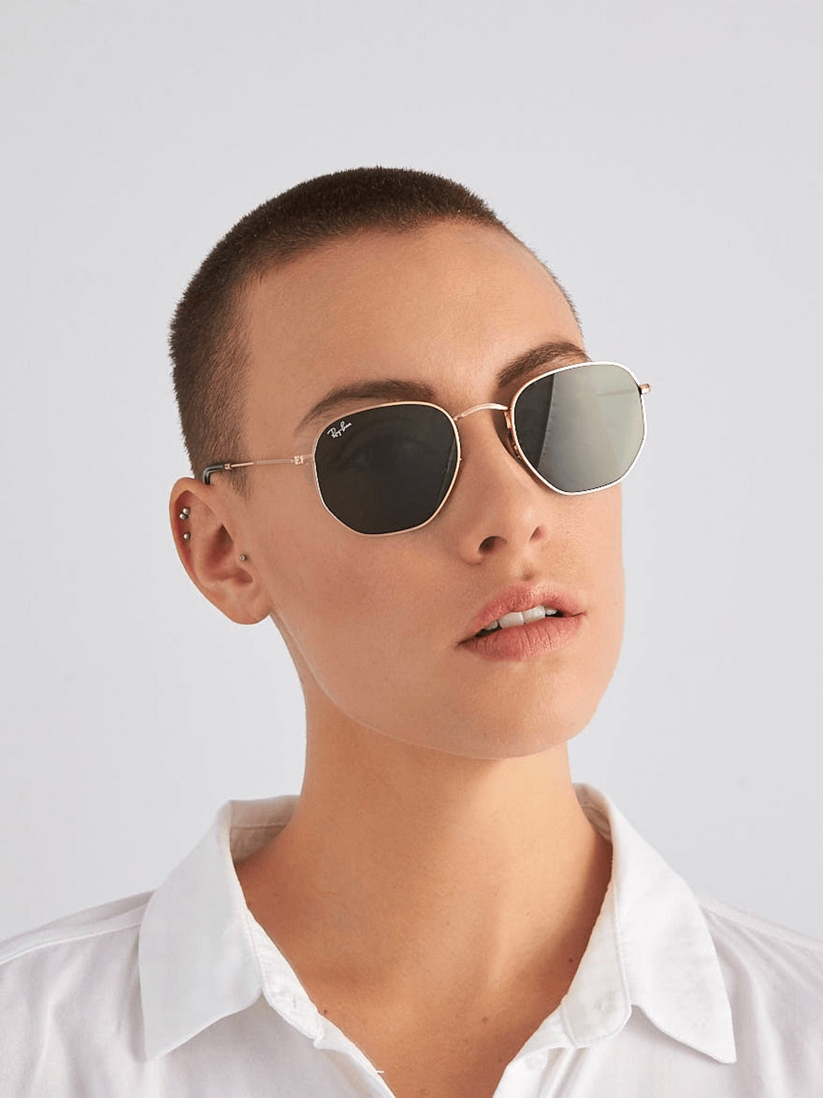 Ray-Ban RB3548N Hexagonal Flat Lens Sunglasses - Geometric Metal Frame